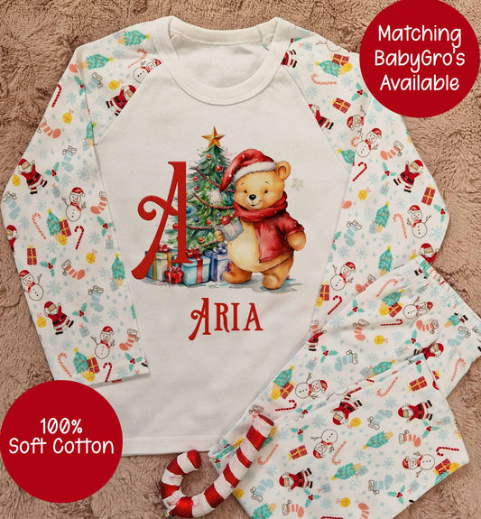 Pooh Bear   Large initial Christmas  Pyjamas