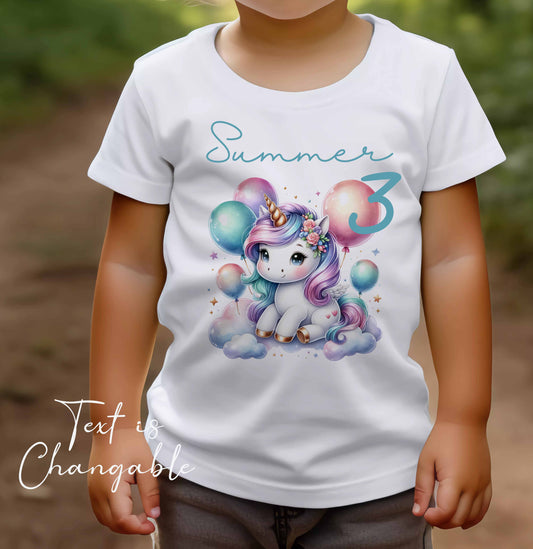 Children's ~ T shirt  Personalised unicorn  ,add name , age , or text