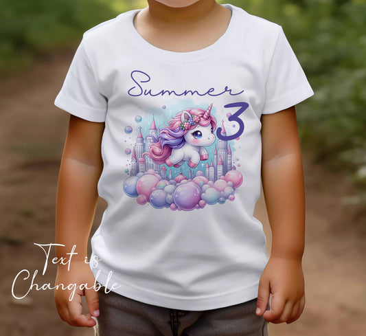 Children's ~ T shirt  Personalised unicorn  ,add name , age , or text