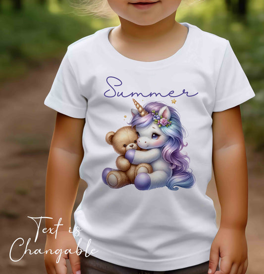 Children's ~ T shirt  Personalised unicorn  ,add name , age , or text