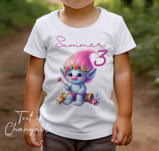 Children's ~ T shirt  Personalised Trolls ,add name , age , or text