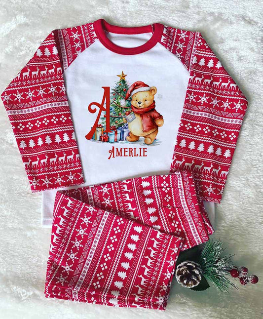 Pooh Bear lg Initial  ~ Children's Christmas  Pyjamas