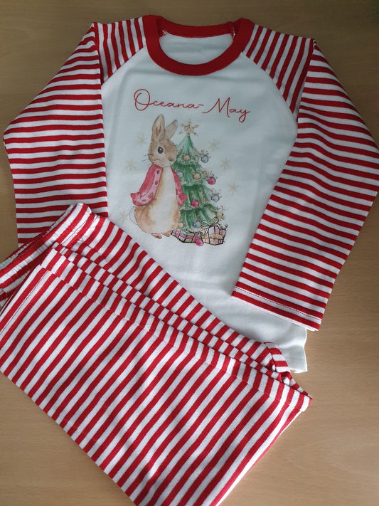 CHILDRENS Personalised Christmas Pyjamas ~Peter Rabbit  ~Red & white