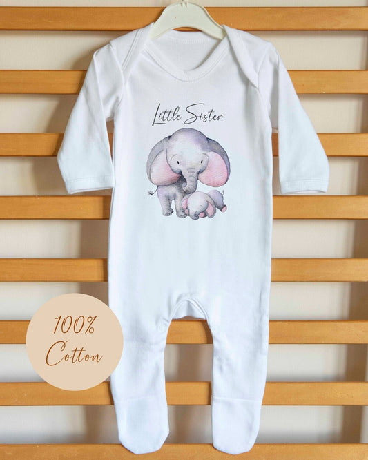 Personalised Siblings sets ~t-shirt, baby grow*vest~Sister pink Elephant