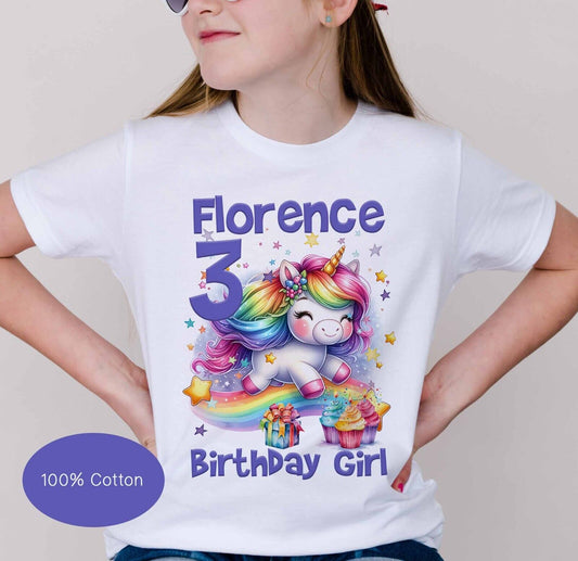 CHILDREN'S Rainbow Unicorn  ,BIRTHDAY GIRL~BIRTHDAY  T SHIRT * PERSONALISED