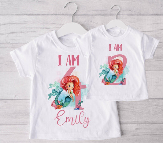 CHILDREN'S  BIRTHDAY  T SHIRT * PERSONALISED ~ Mermaids ref2