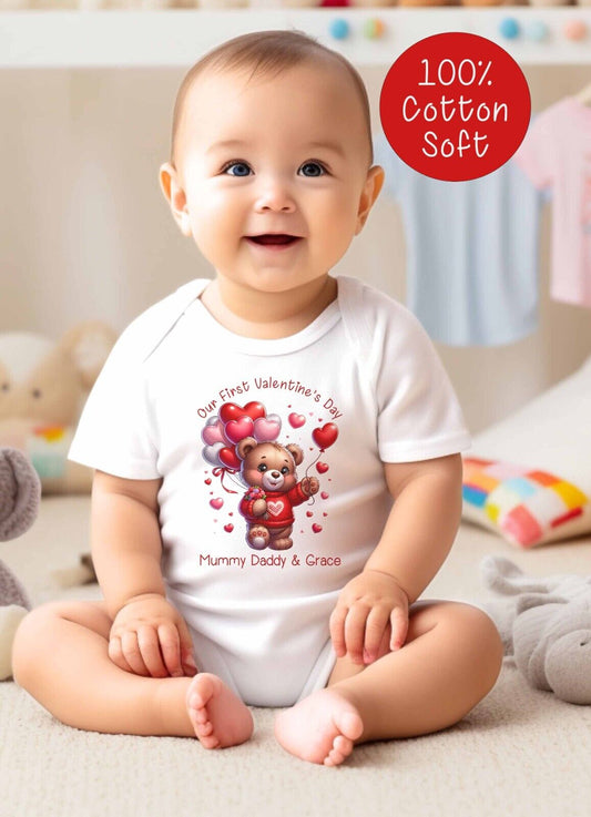 1st Valentine's day ~Gift~*Baby Gro *Set ,bib,vest *Personalised~ Balloon Bear