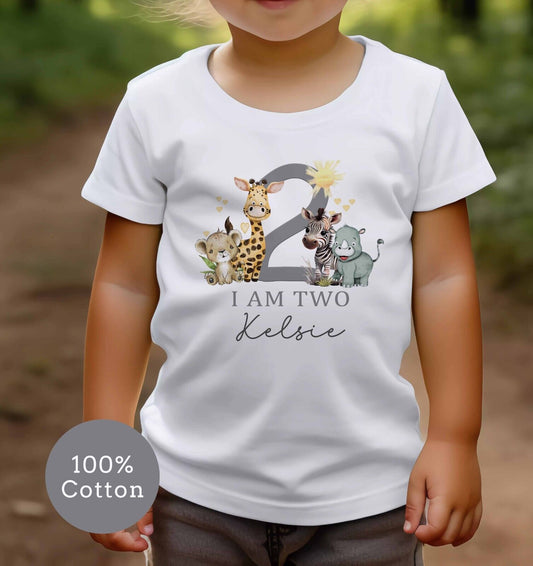 I Am  1,2,3 grey ~Baby's~ Childs~ BIRTHDAY~T SHIRT* PERSONALISED ~Safari Animals