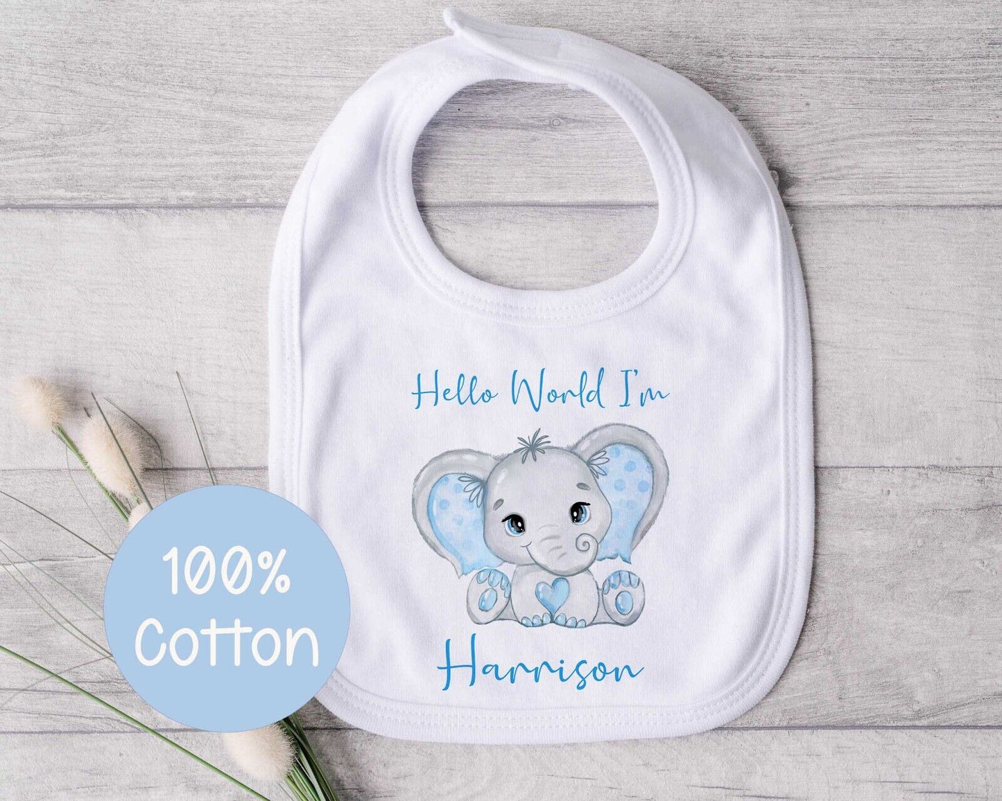 Welcome to the World ~Gift~*Baby Gro *Set ,bib,vest *Personalised~ Blue Elephant