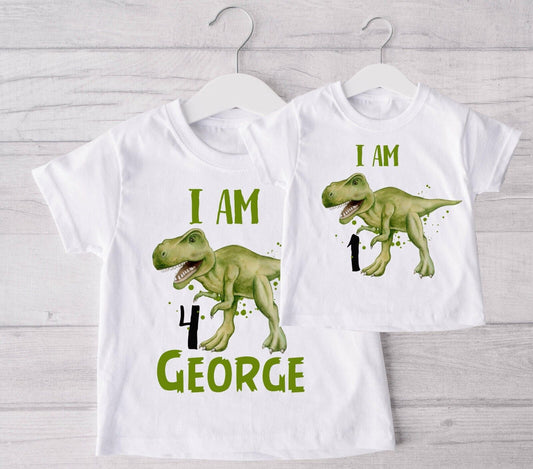 CHILDREN'S  BIRTHDAY  T SHIRT * PERSONALISED ~Green Dinosaur