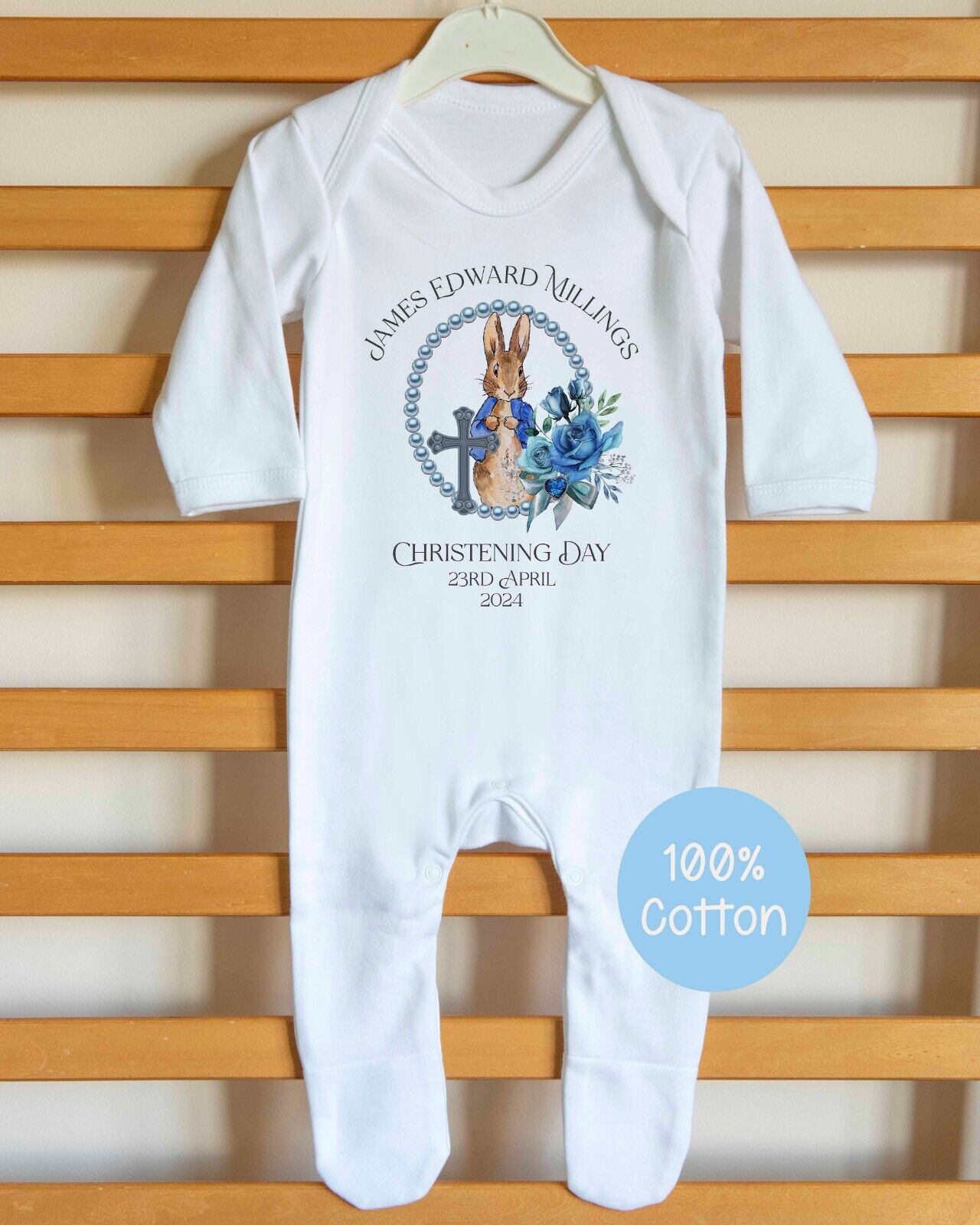 Baby's Christening  ~Peter Rabbit *Baby Grow *Gro *Sleepsuit*Personalised