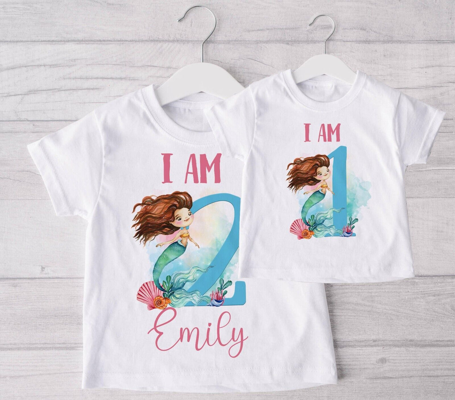 CHILDREN'S  BIRTHDAY  T SHIRT * PERSONALISED ~ Mermaids ref3