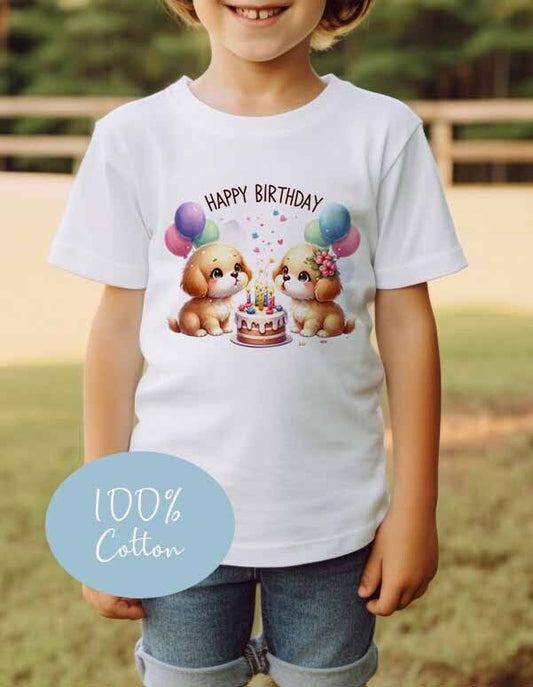 CHILDREN'S Puppy  birthday  T SHIRT * PERSONALISED ,COTTON