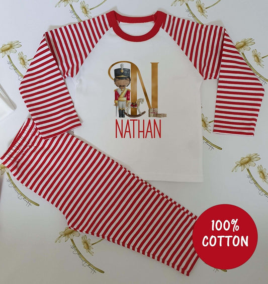 CHILDRENS Personalised Christmas Pyjamas ~Nutcracker Soldier  ~Red & white