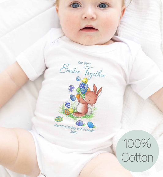 Our 1st Easter ~ Personalised Babygro~ vest~bib~Gift ~cute blue bunny