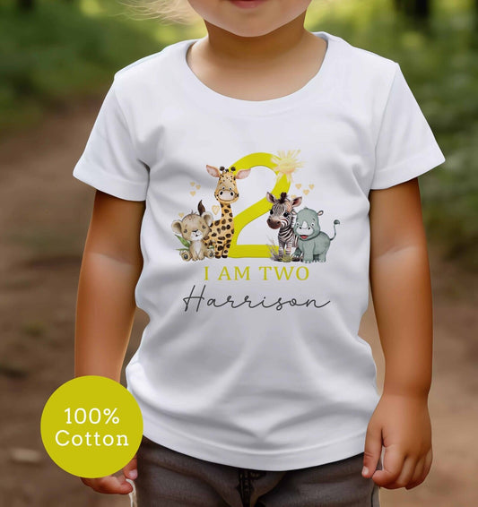 I Am  1,2,3 yellow ~Baby's~ Childs~BIRTHDAY~T SHIRT* PERSONALISED~Safari Animals