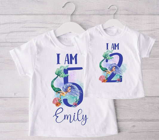 CHILDREN'S  BIRTHDAY  T SHIRT * PERSONALISED ~ Mermaids ref1