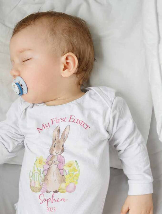 My 1st Easter ~ Personalised Babygro~ vest~bib~Gift ~Flopsy  Rabbit