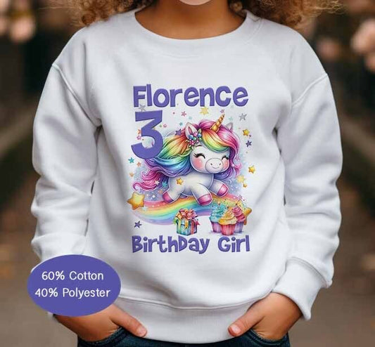 Rainbow Unicorn  , Children's~ Birthday, Personalised ~Sweatshirt /Jumper