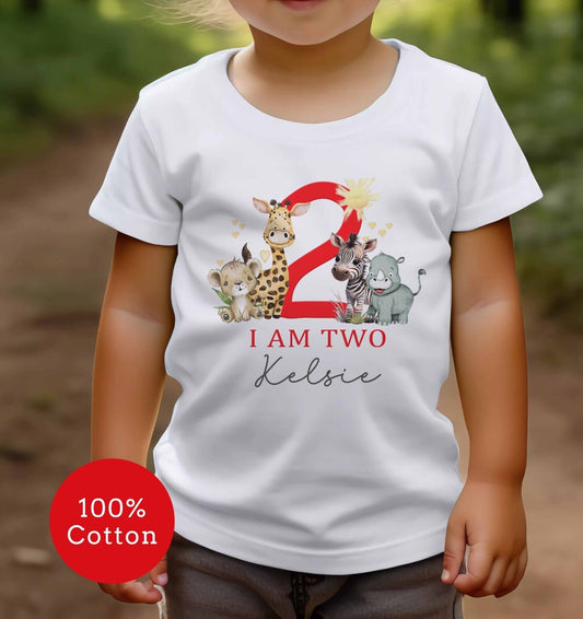 I Am  1,2,3 Red~Baby's~ Childs~BIRTHDAY~T SHIRT* PERSONALISED~Safari Animals