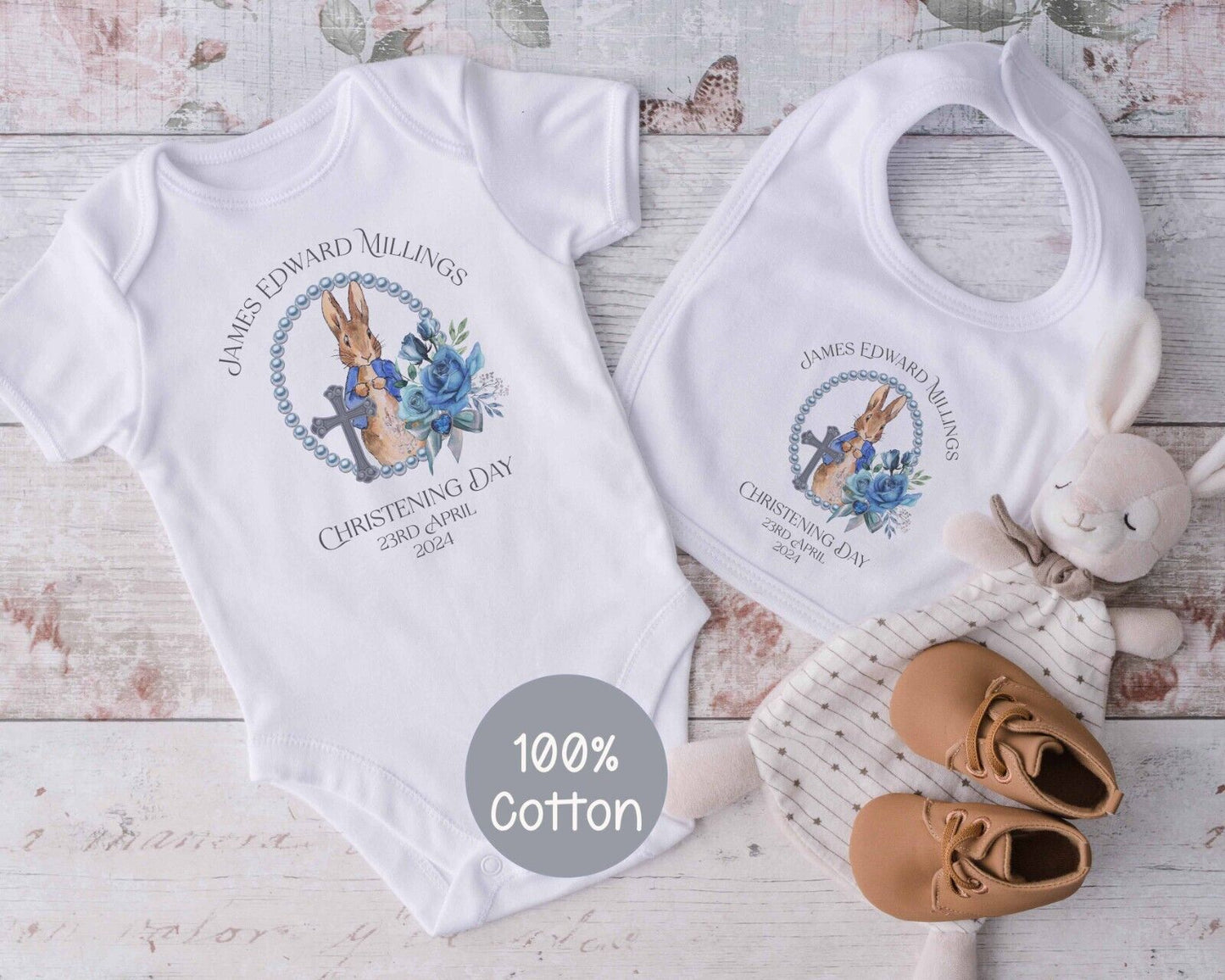 Baby's Christening  ~Peter Rabbit *Baby Grow *Gro *Sleepsuit*Personalised