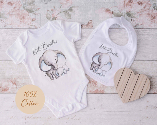 Personalised Siblings sets~t-shirt,baby grow*vest~Sister  brother,blue elephant