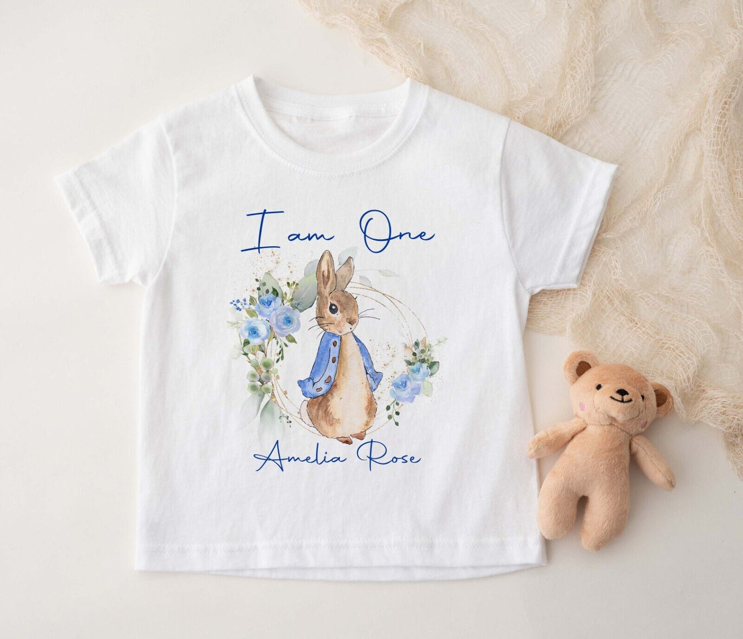 BABIES ~TODDLER~1ST BIRTHDAY~T SHIRT *PERSONALISED ~i am  one text Peter Rabbit