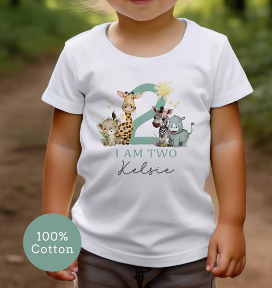 I Am  1,2,3 sage~Baby's~Childs~BIRTHDAY~T SHIRT* PERSONALISED ~Safari Animals