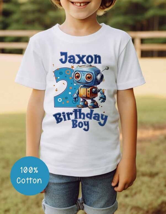 CHILDREN'S ROBOT  BIRTHDAY GIRL~BIRTHDAY BOY  T SHIRT * PERSONALISED