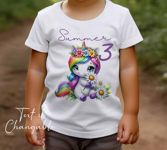 Children's ~ T shirt  Personalised unicorn  ,add name , age , or text