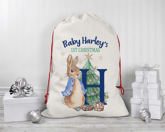 Baby's 1st Christmas *Peter * Floppsy*Rabbit Christmas Personalised Gift Sack* Present bag*Christmas Santa