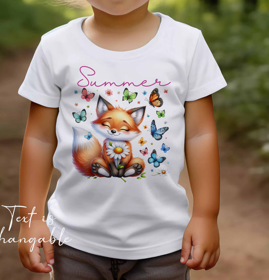 Children's ~ T shirt  Personalised  ,add name , age , or text, Fox