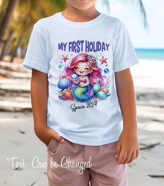 1st Holiday T shirt*Personalised Children's *family holiday~Mermaid