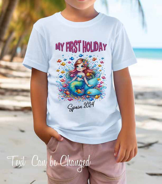 1st Holiday T shirt*Personalised Children's *family holiday~Mermaid