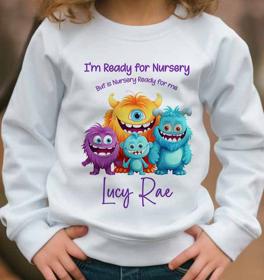 Nursery School , 1st day  Children's Sweatshirt~ Jumper~ Personalised girl or  boy  , monsters