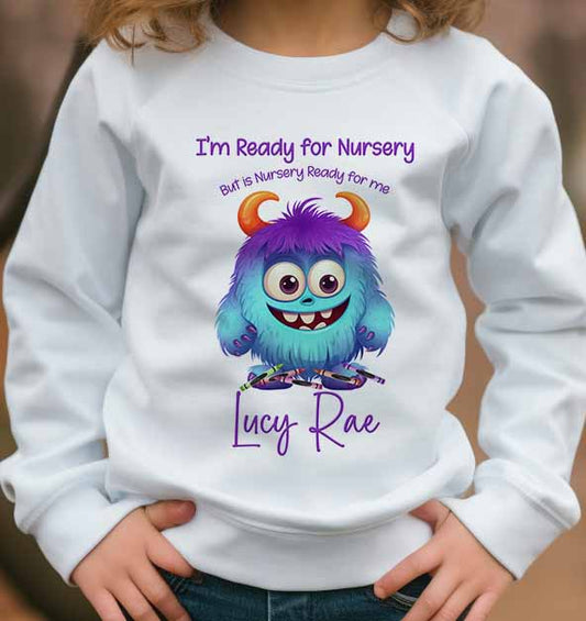 Nursery School , 1st day  Children's Sweatshirt~ Jumper~ Personalised girl or  boy  , monsters