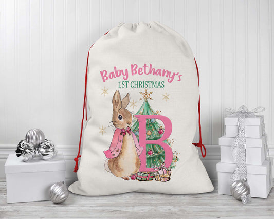 Christmas *Peter * Floppsy*Rabbit Christmas Personalised Gift Sack* Present bag*Christmas Santa