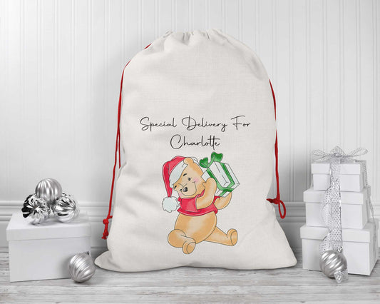 Winnie the Pooh  Christmas Personalised Gift Sack* Present bag*Christmas Santa