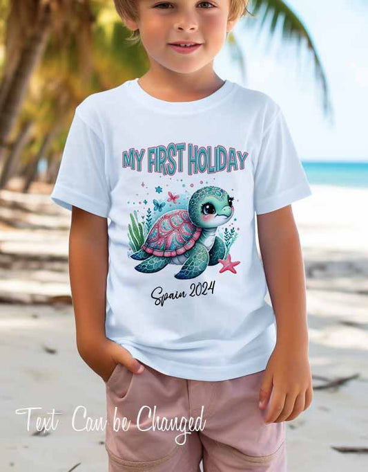 1st Holiday T shirt*Personalised Children's *family holiday~Cute turtle