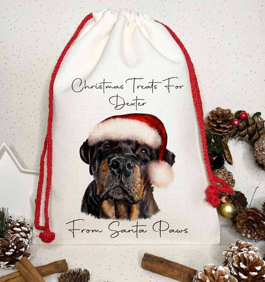 Dog Treat Christmas Personalised Gift Sack~  Present bag* Santa~ Rottweiler