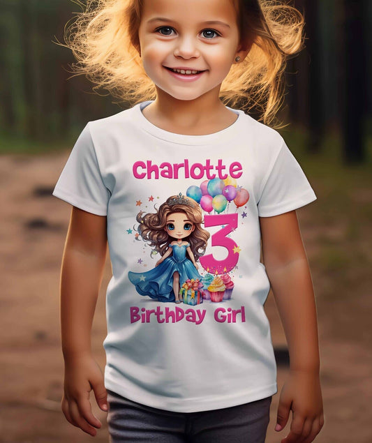 CHILDREN'S  BIRTHDAY  T SHIRT * PERSONALISED ~ Blue  Princess