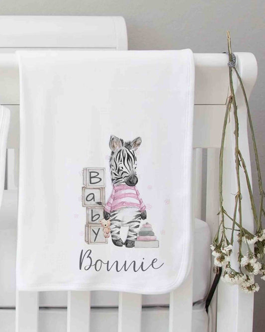 Baby blanket~Personalised Baby Blanket  100% cotton *Birth Gift ~Pink Zebra