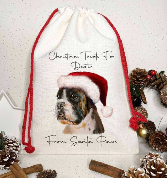 Dog Treat Christmas Personalised Gift Sack~  Present bag* Santa~ Boxer