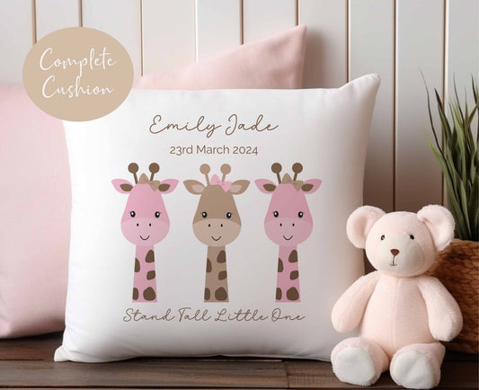 Pink Giraffe  Personalised Details   Nursery cushion*new baby gift*christening