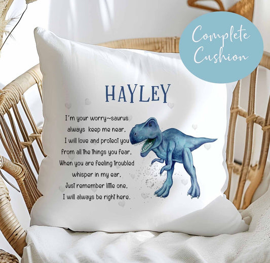 Childs Worry Cuddle Cushion ~ anxiety~ mental health ~ Blue Dinosaur