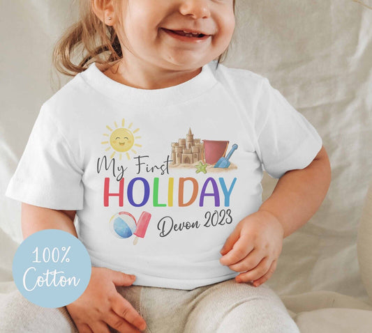 1st Holiday T shirt*Personalised Children's *family holiday~bucket & spade