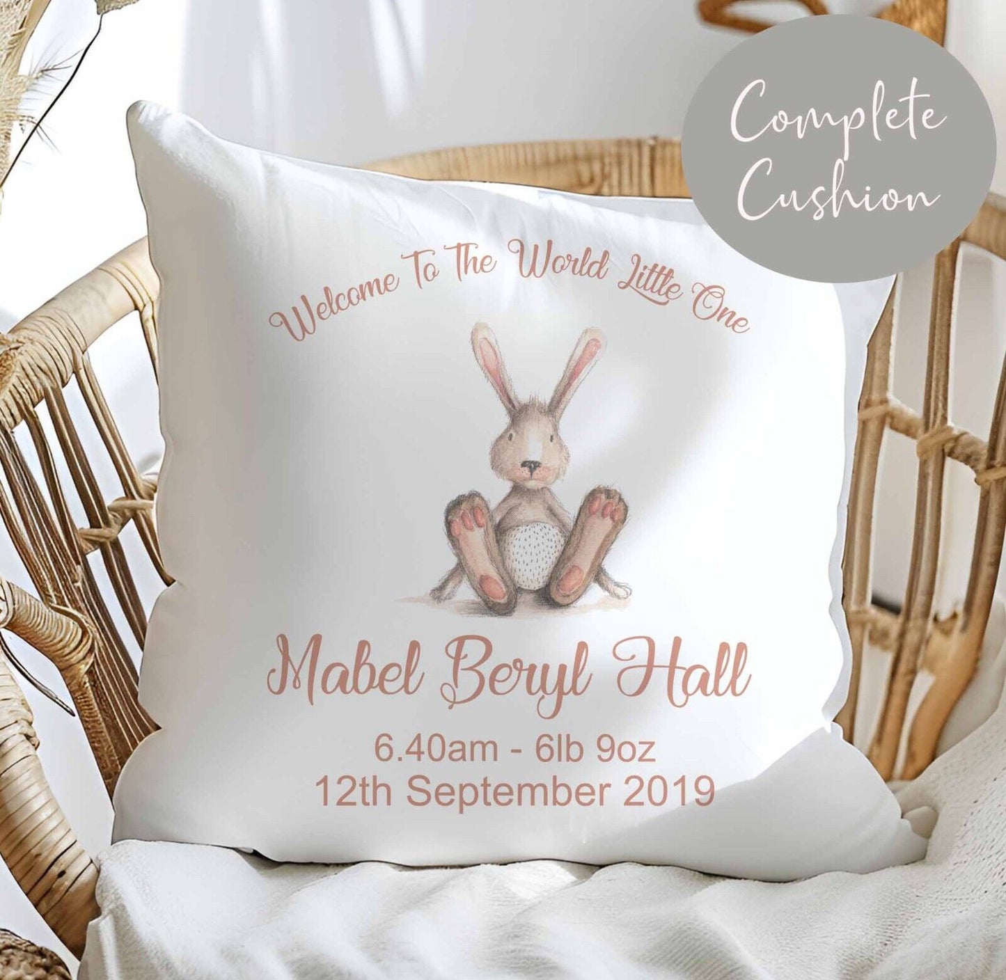 Baby  pink bunny birth Personalised  Nursery cushion*new baby gift*christening