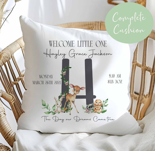 Baby  Woodland Animals  Personalised  Nursery cushion*new baby gift*christening