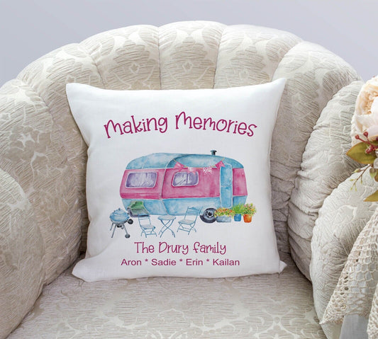 Making Memories  Beautiful pink  Personalised  cushion* gift *Camper , Caravan