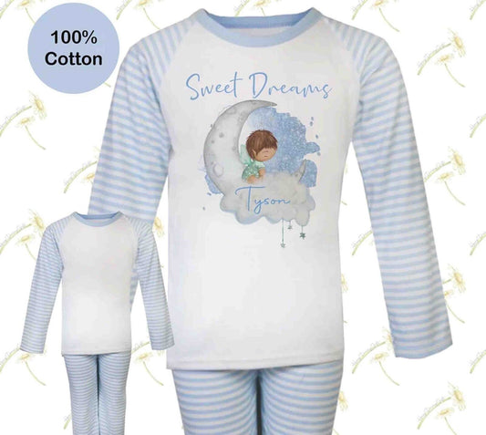 CHILDRENS~ PERSONALISED~ BIRTHDAY~ PYJAMAS *SWEET DREAMS ~blue Stripe